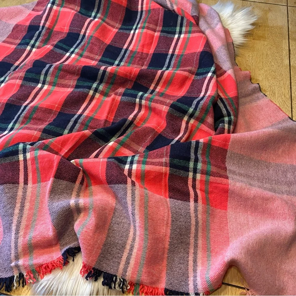 J. Crew Italian Wool Blend Pink Fringe Blanket Scarf